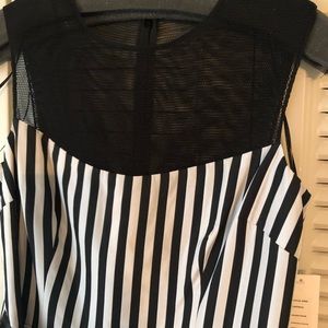 ‼️SOLD‼️Teri Jon NWT dress with mesh neckline & vertical black/white